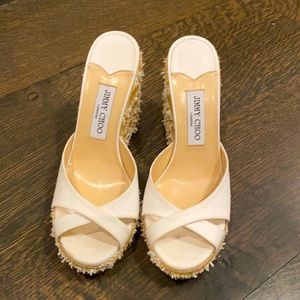 Jimmy Choo white & tan Wedges.  Never worn!!